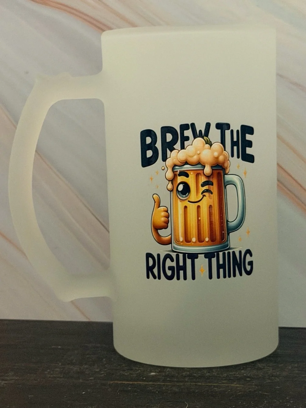 Brew The Right Thing Beer Frosted 16 oz Beer Mug - Colorful Cartoon Design